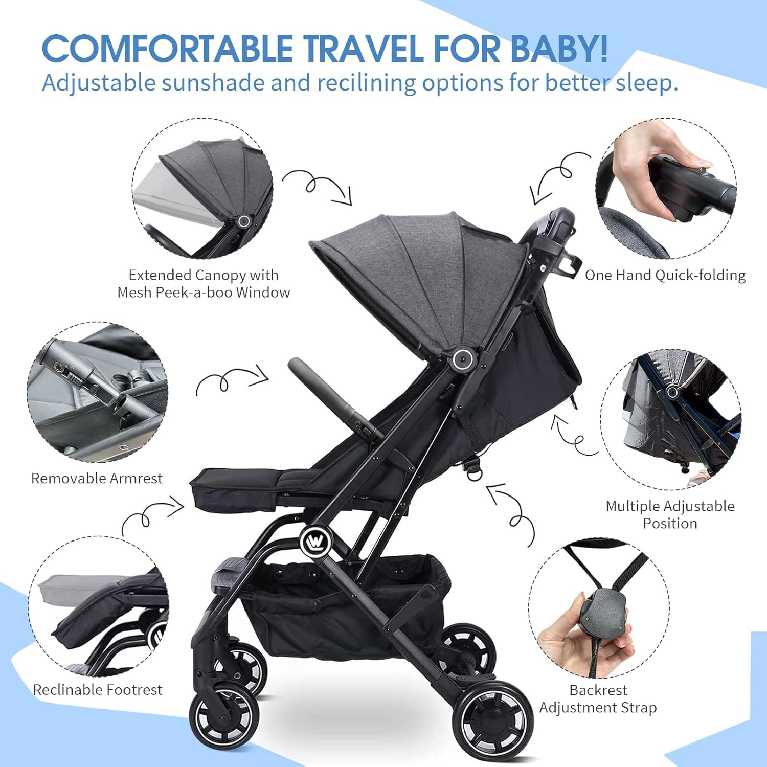 Poussette Voyage AOODIL – Légère et Compacte, Dossier Réglable, Idéale pour Bébé ! – Image 2