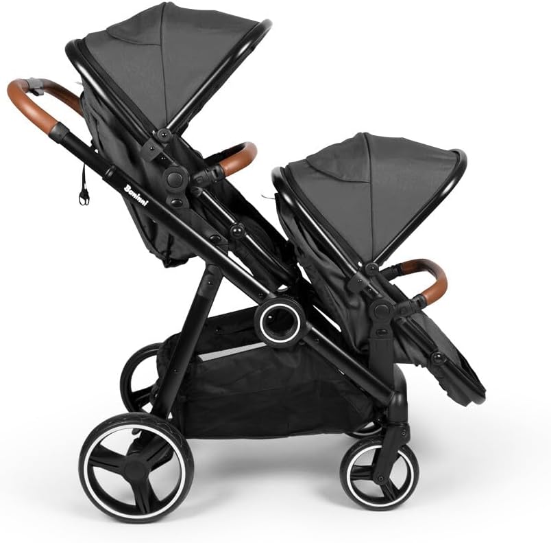 Poussette Double Baninni Duett Luiz – Convertible & Réversible – Gris – Image 3