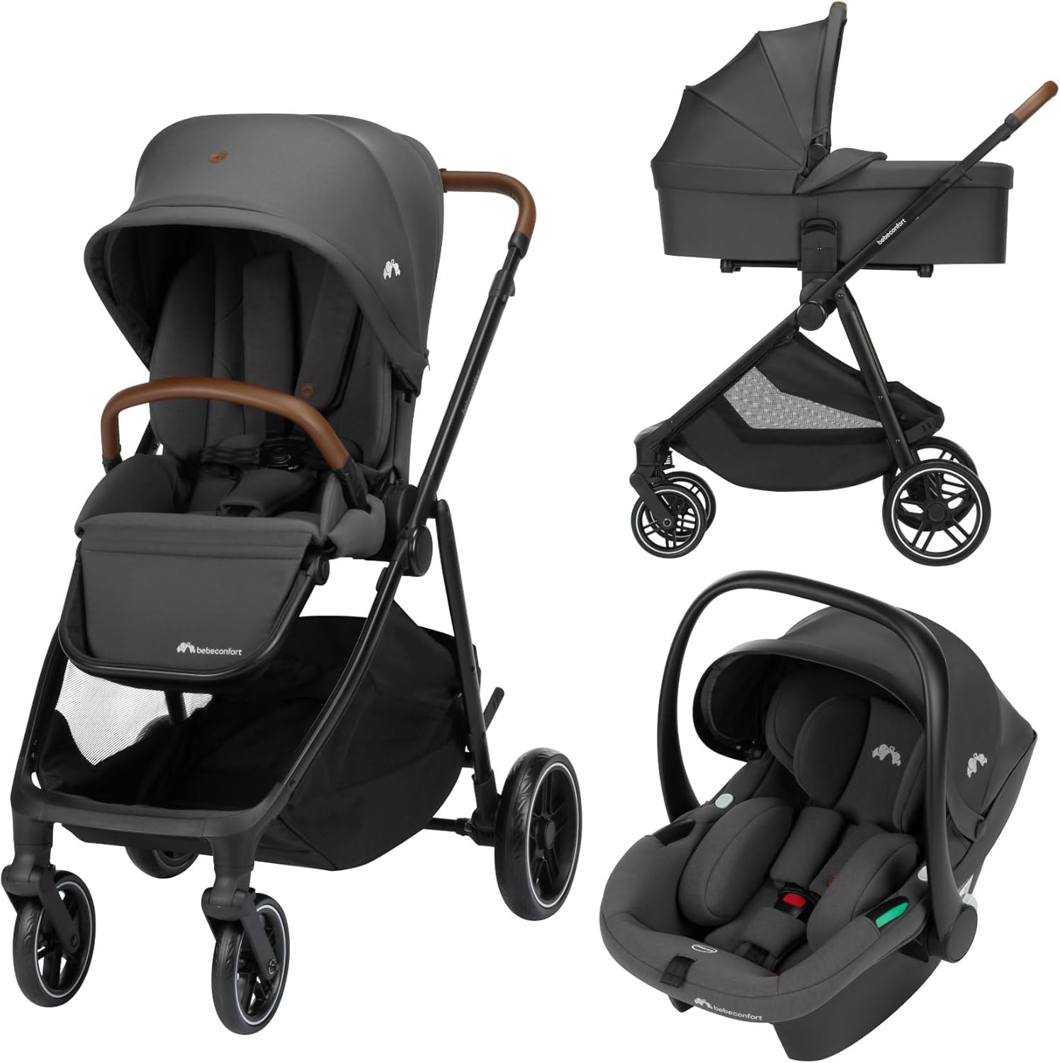 Poussette 3 en 1 Bebeconfort Luvia – Mineral Graphite, 0-4 ans, Siège auto et Nacelle inclus