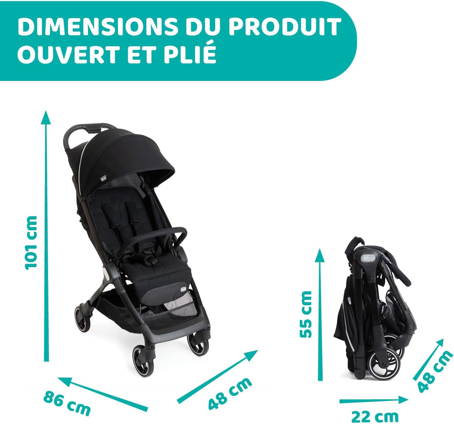 Poussette Ultra-Compacte Chicco We – Légère et Inclinable (0-22 kg) – Noir – Image 5