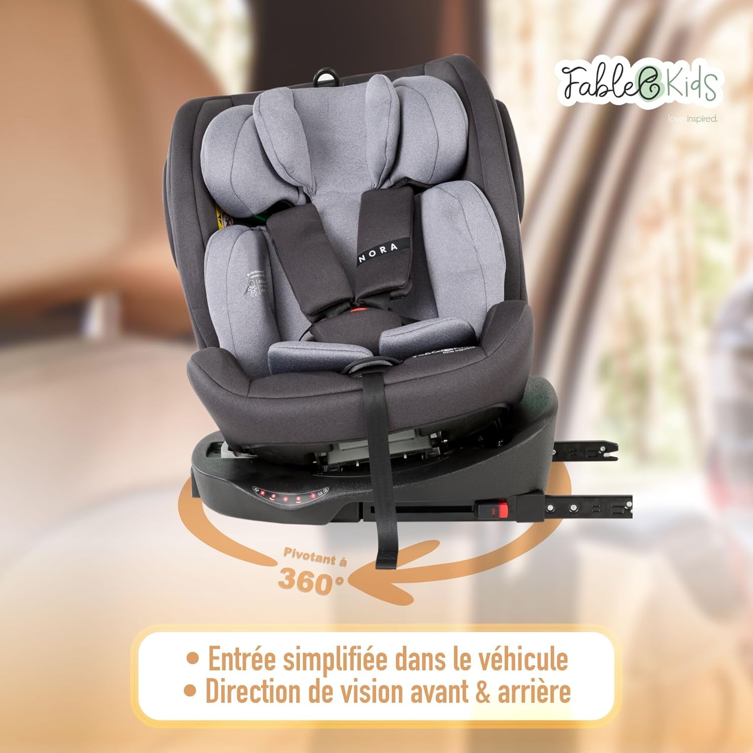 FableKids NORA Siège auto i-Size 40-150 cm, gris, pivotant 360° – Image 3