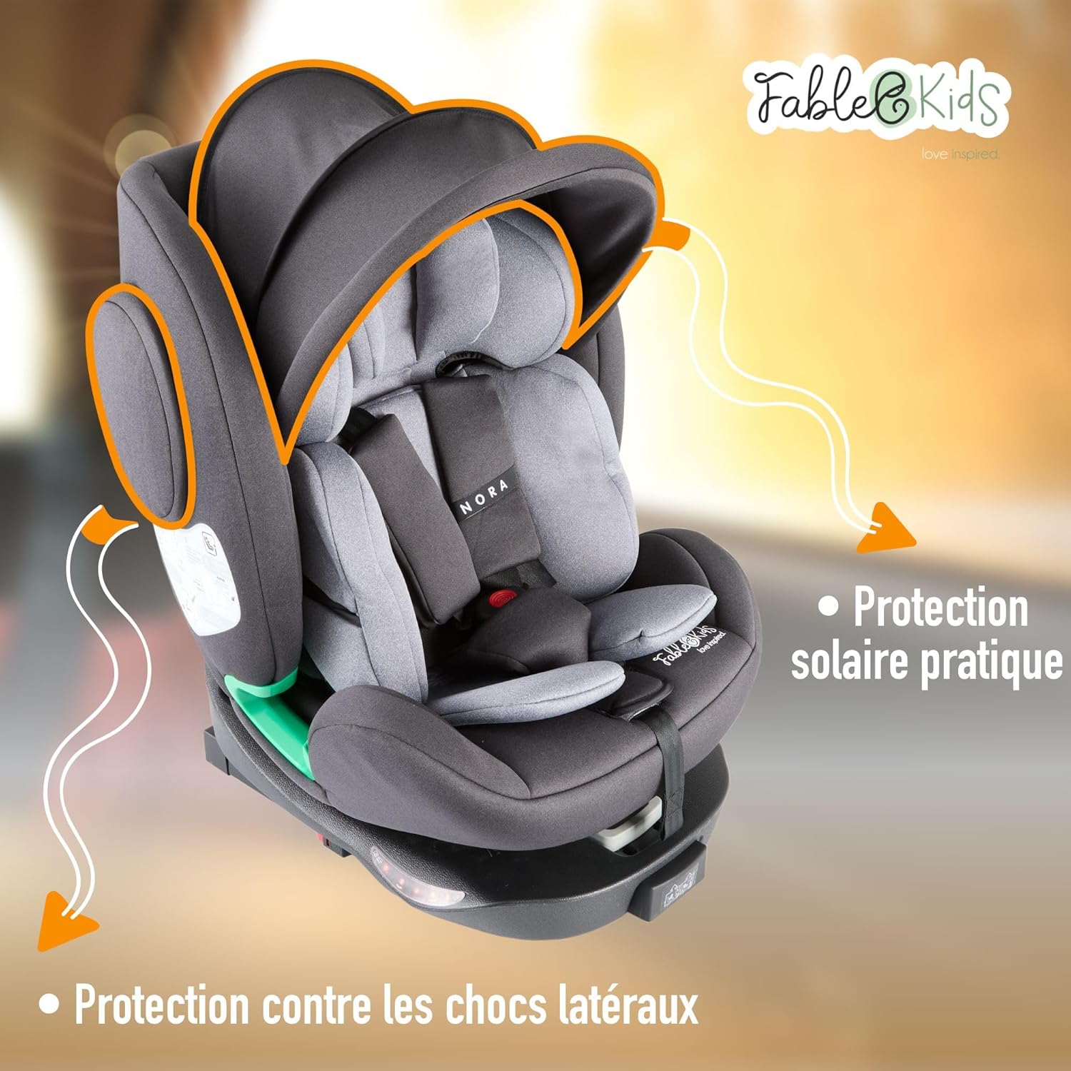 FableKids NORA Siège auto i-Size 40-150 cm, gris, pivotant 360° – Image 4