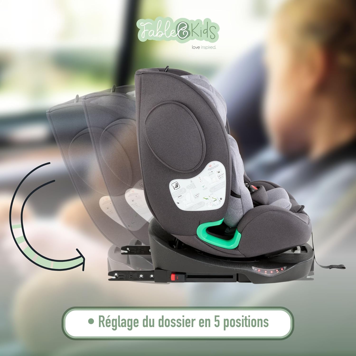 FableKids NORA Siège auto i-Size 40-150 cm, gris, pivotant 360° – Image 6
