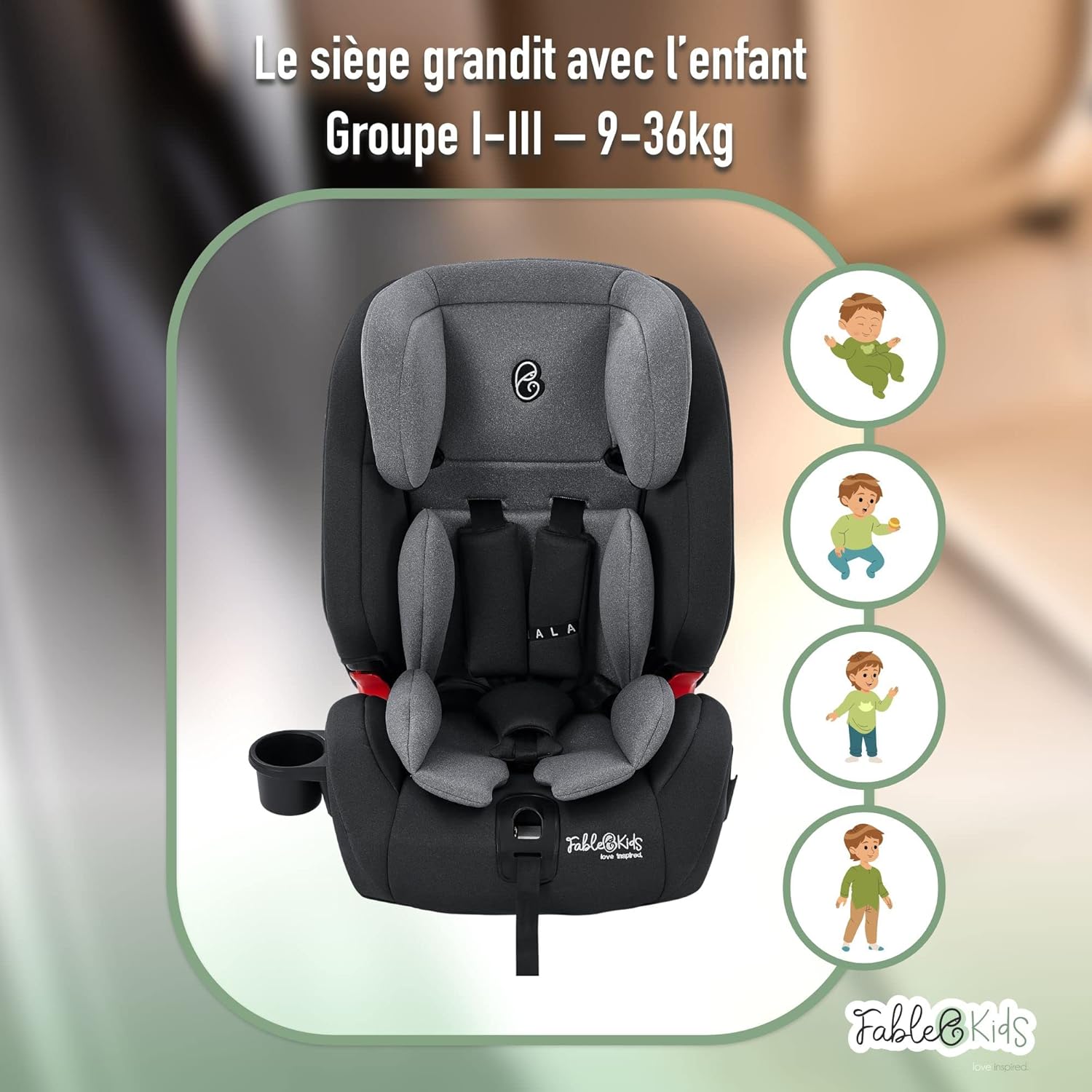 FableKids Siège Auto Isofix Groupe 2/3 – Gris – Image 3