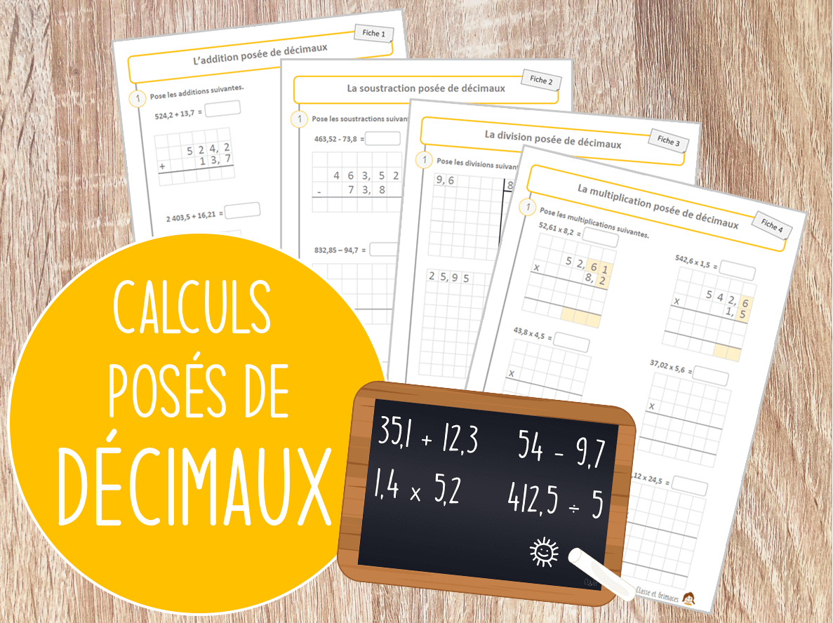 Fiches de calculs posés de nombres décimaux