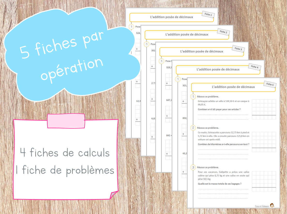 Fiches de calculs posés de nombres décimaux – Image 2