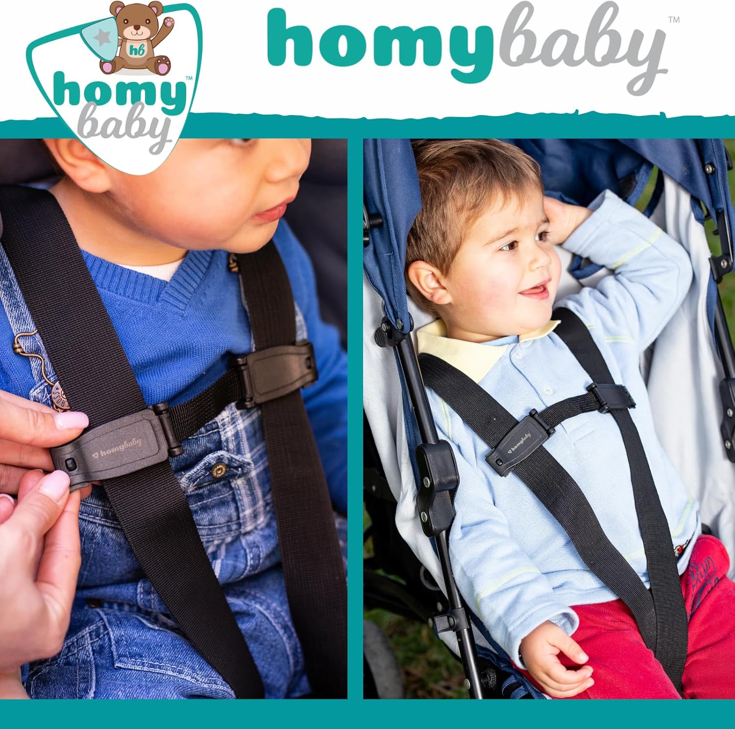 HOMYBABY® Clip de Poitrine Bébé – Harnais Sécurisé pour Siège Auto Groupe 0+/1 (x2) – Image 2