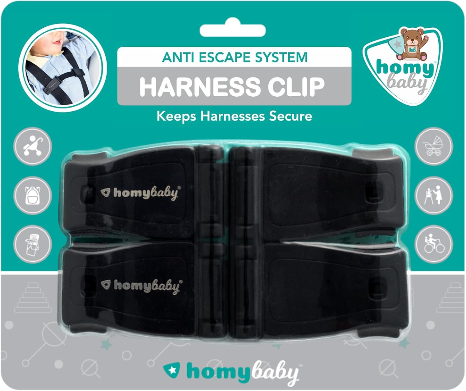 HOMYBABY® Clip de Poitrine Bébé – Harnais Sécurisé pour Siège Auto Groupe 0+/1 (x2)