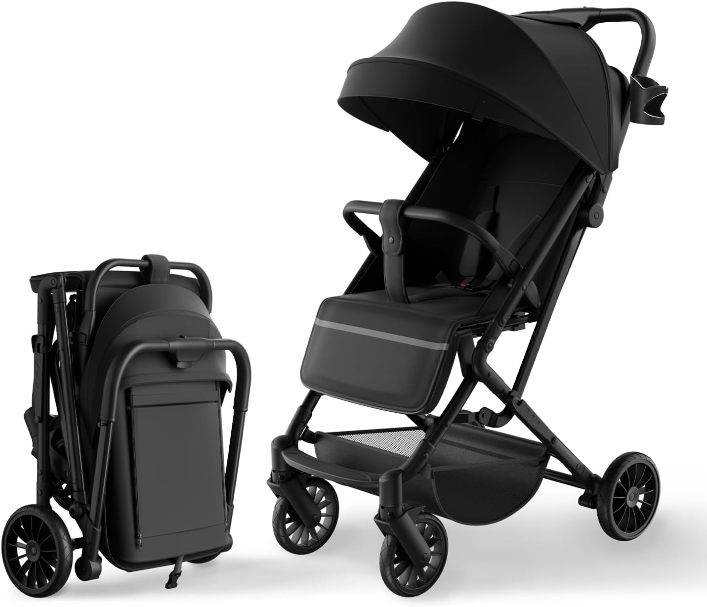 Poussette compacte HaShow – Dossier réglable, noire, pour enfants de 0 à 3 ans
