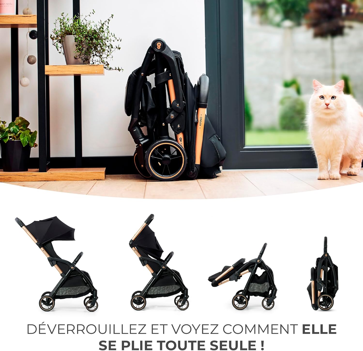 Poussette Canne Kinderkraft APINO – Ultra Légère et Pliable, Noir, Dès la Naissance jusqu’à 22 kg – Image 2