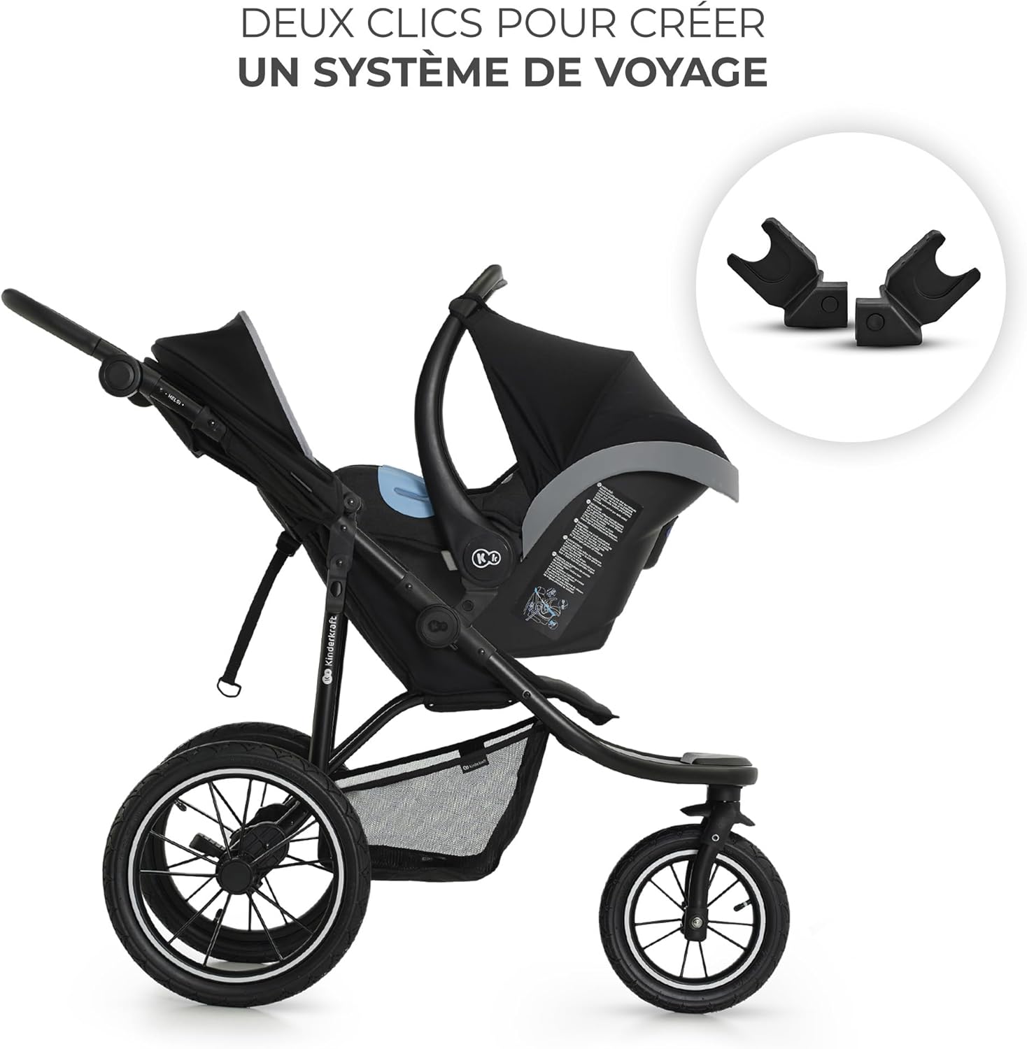 Poussette Jogging Kinderkraft HELSI 2 – 3 Grandes Roues, Réglable, Gris – Image 5