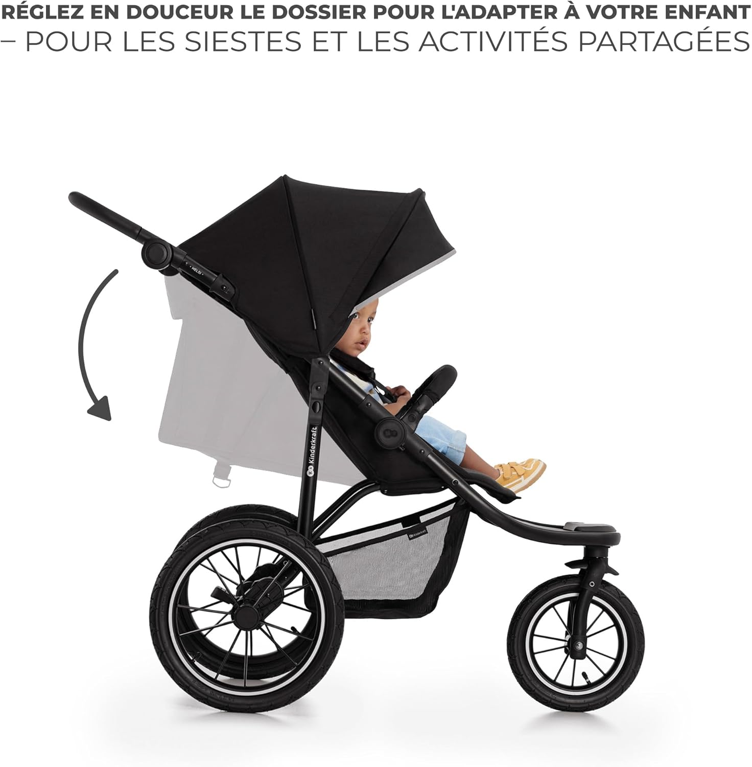 Poussette Jogging Kinderkraft HELSI 2 – 3 Grandes Roues, Réglable, Gris – Image 9