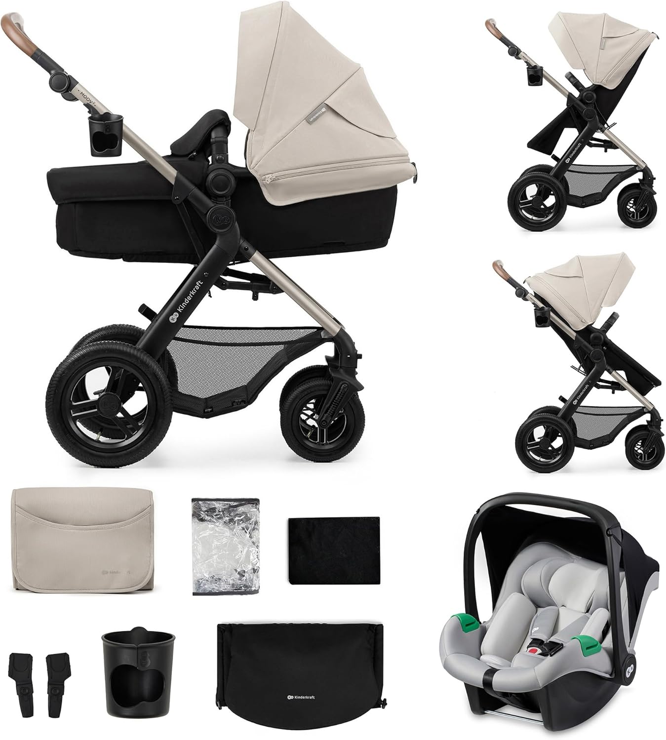 Poussette 3 en 1 Kinderkraft MOOV2 AIR – Gris, avec siège auto Mink PRO I-Size