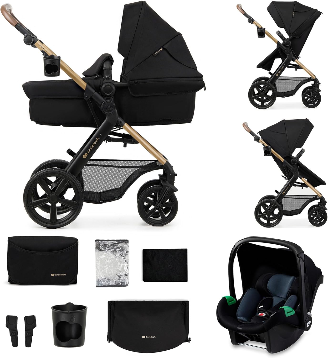 Kinderkraft MOOV2 : Poussette 3 en 1 avec Siège Auto Mink PRO et Capote UPF50+