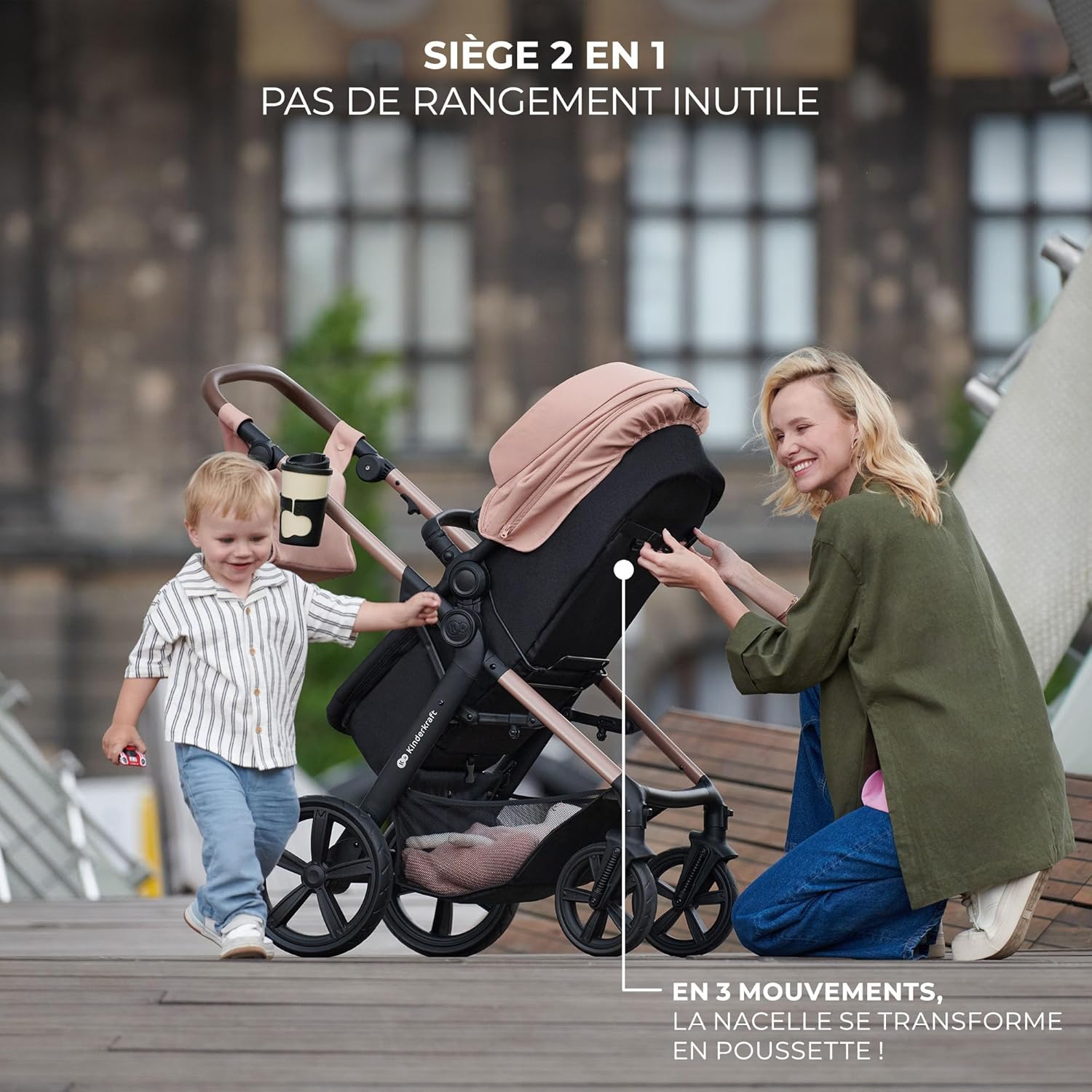 Kinderkraft MOOV2 : Poussette 3 en 1 avec Siège Auto Mink PRO et Capote UPF50+ – Image 3