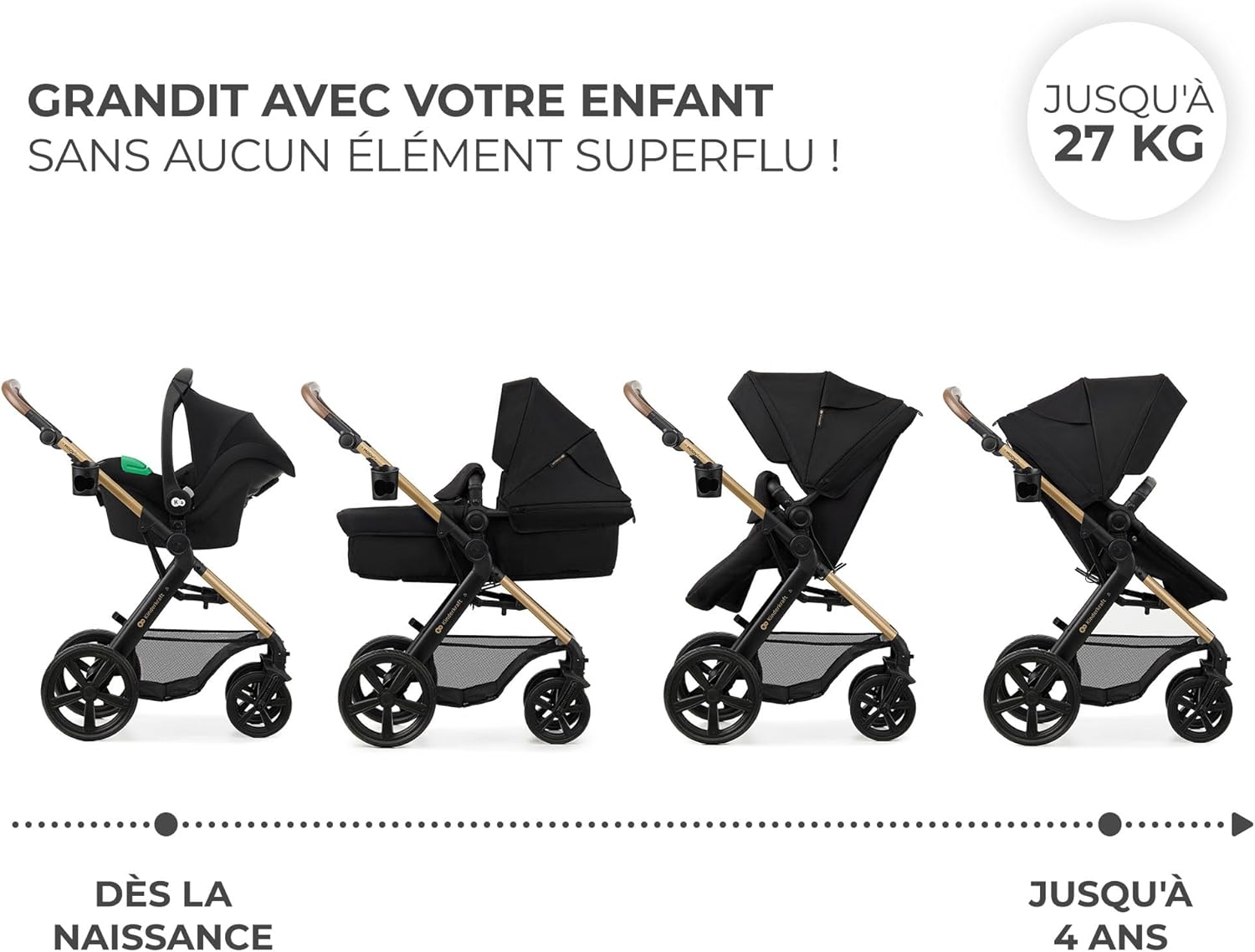 Kinderkraft MOOV2 : Poussette 3 en 1 avec Siège Auto Mink PRO et Capote UPF50+ – Image 4