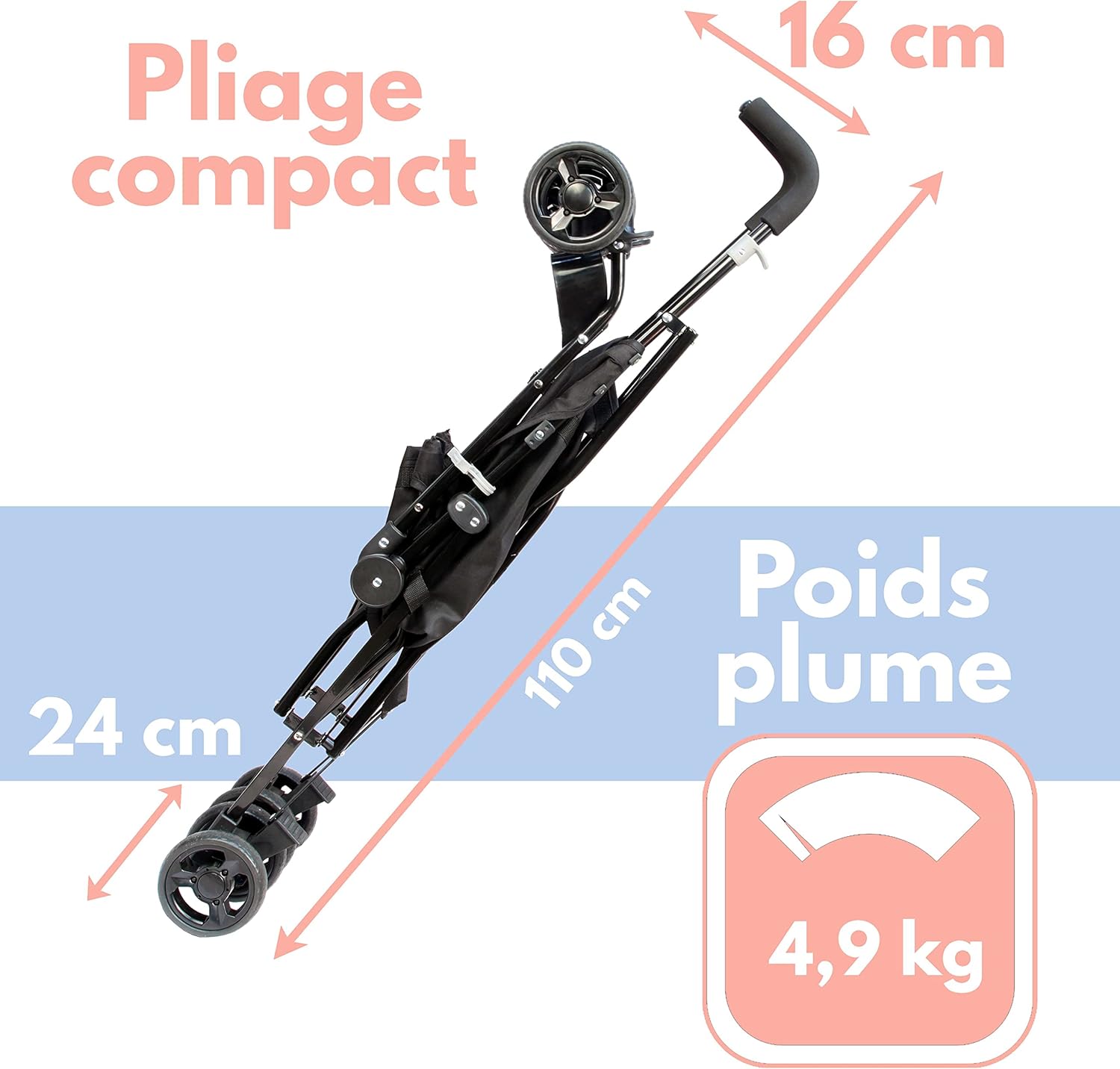 Poussette Canne Compacte Looping Black Chiné avec Canopy – Image 3