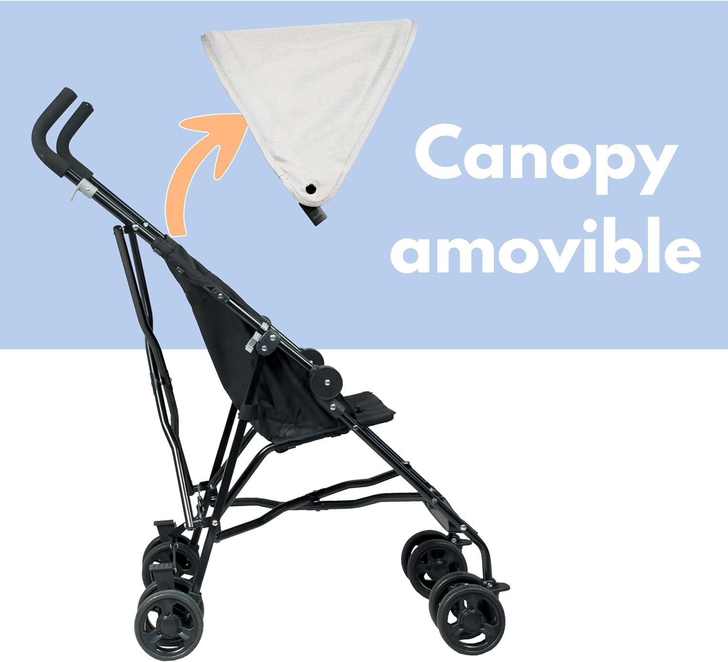Poussette Canne Compacte Looping Black Chiné avec Canopy – Image 4