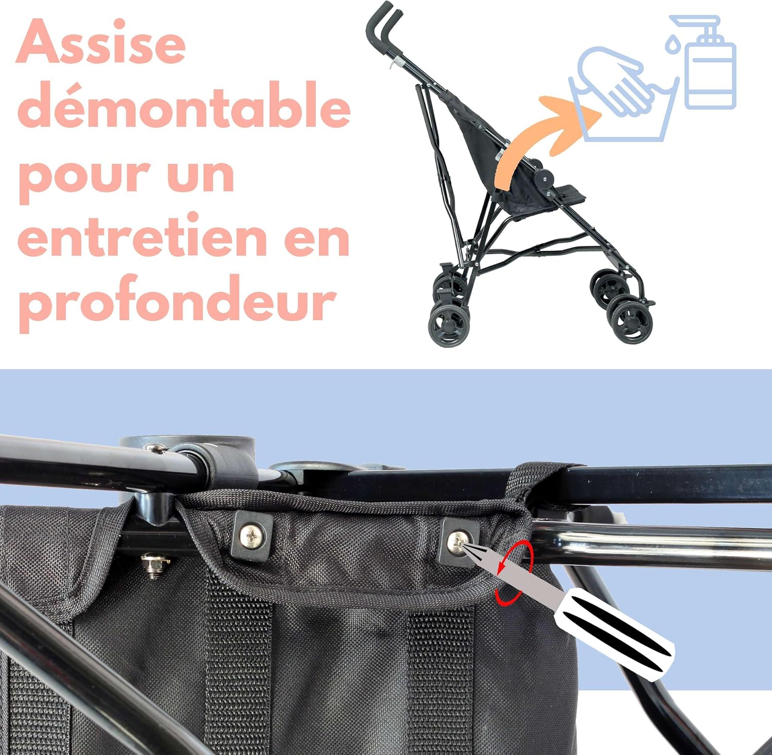 Poussette Canne Compacte Looping Black Chiné avec Canopy – Image 5