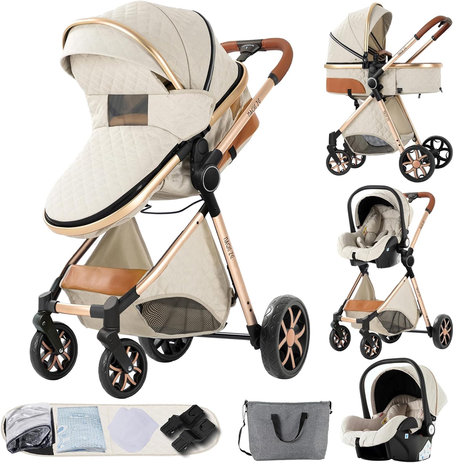 Poussette 3 en 1 MoLi V9 Creamy White – Pliable & Réversible, Aluminium Légèreté