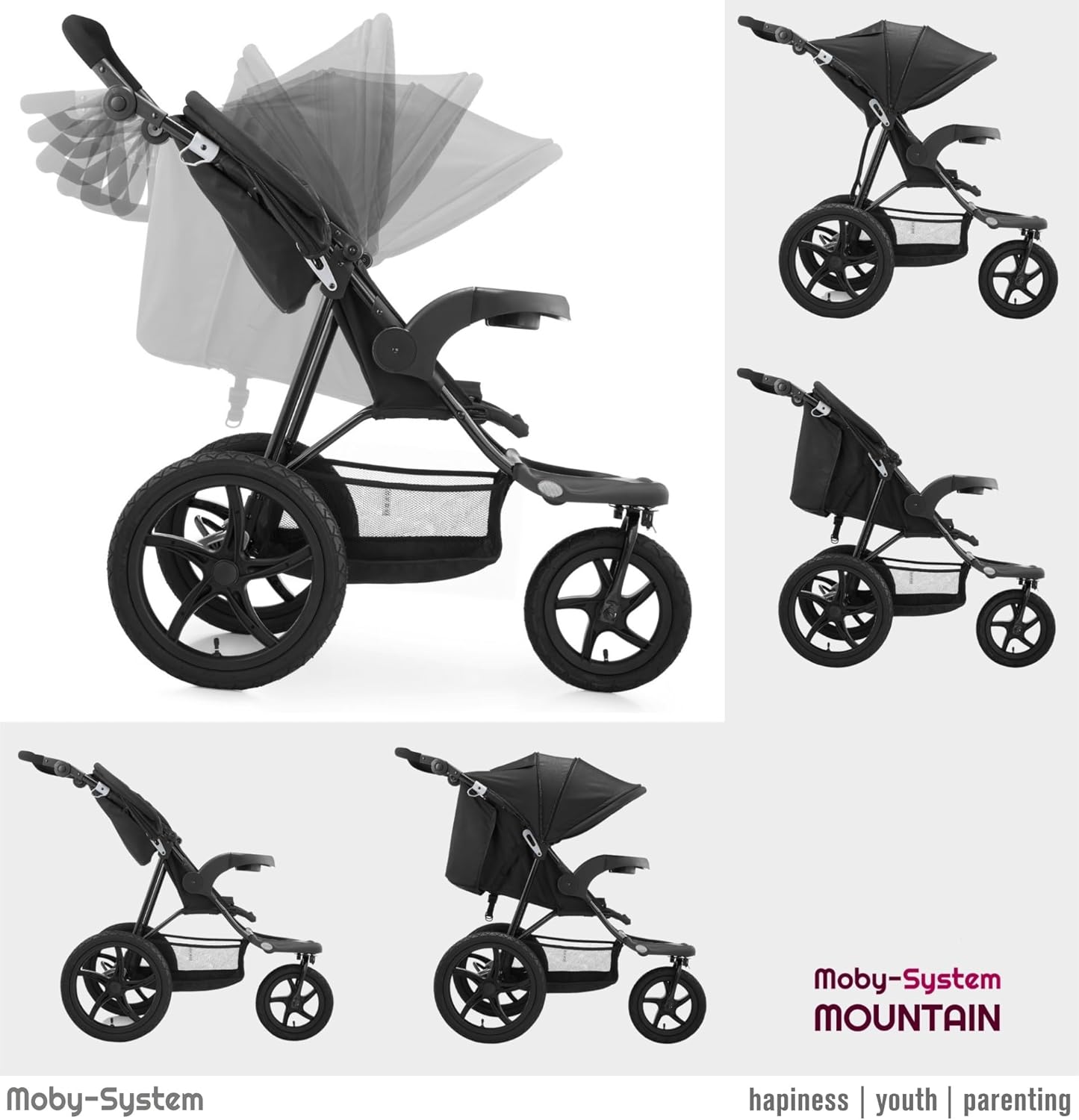 Poussette Moby-System Runner Mountain 3 Roues – Compacte, Pliable, Noir – Image 3
