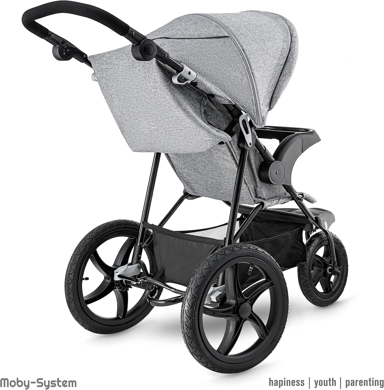 Poussette Tout Terrain Moby-System Runner Mountain – 3 Roues, Harnais 5 Points, Noir/Gris – Image 7