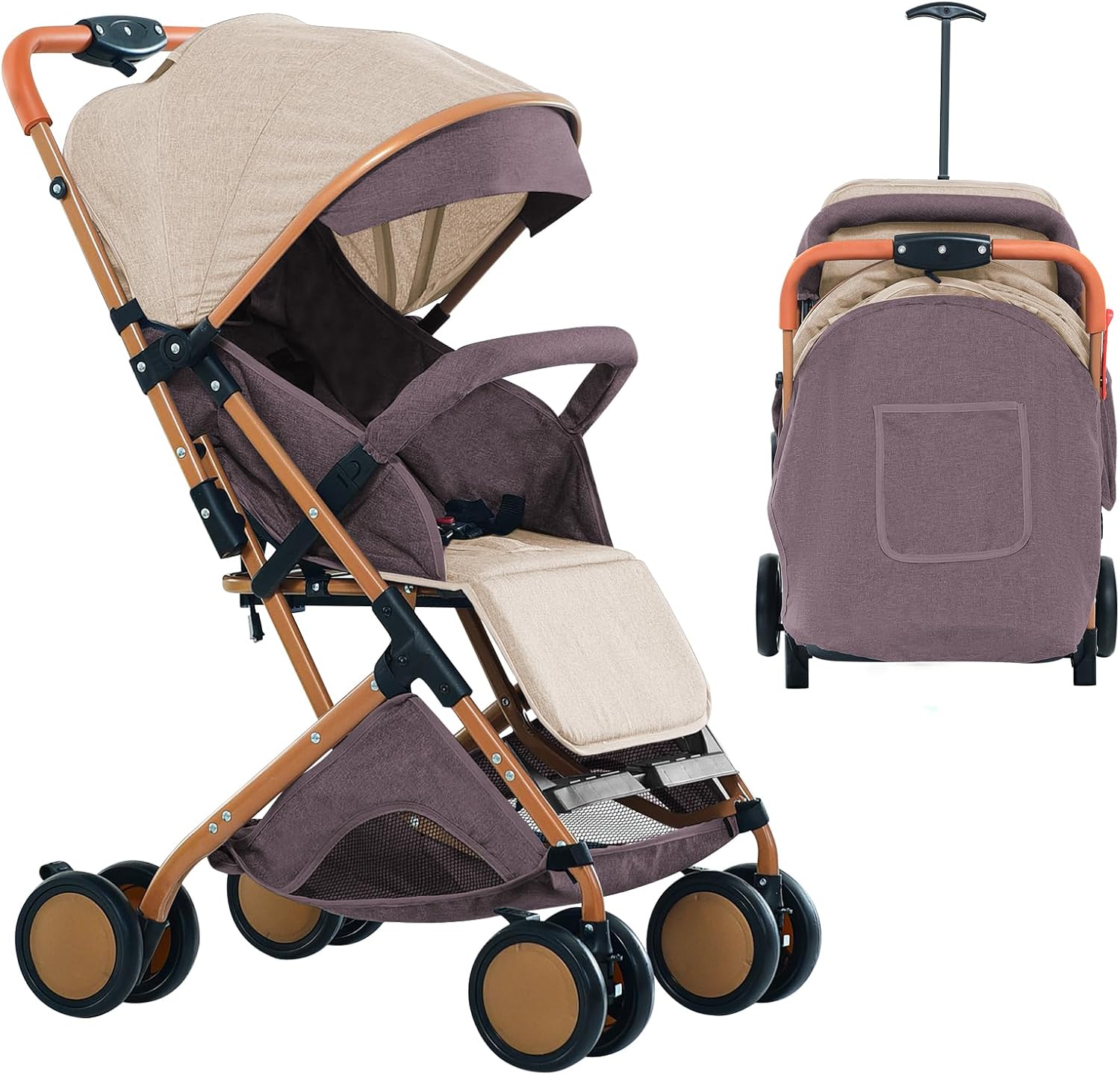 Poussette 3 Roues HUOLE B-Kaki – Pliage Compact & Tout Terrain – Image 4