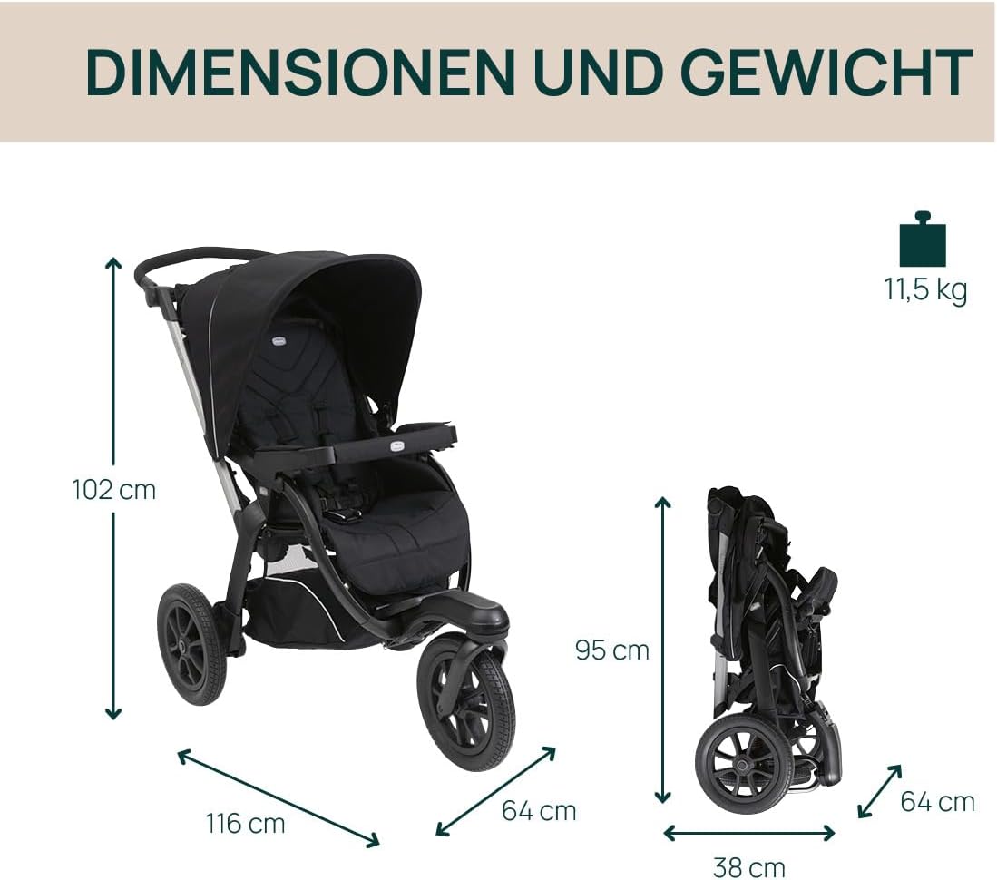 Poussette Chicco Activ3 : Pratique et Tout Terrain, Ébène – Image 2