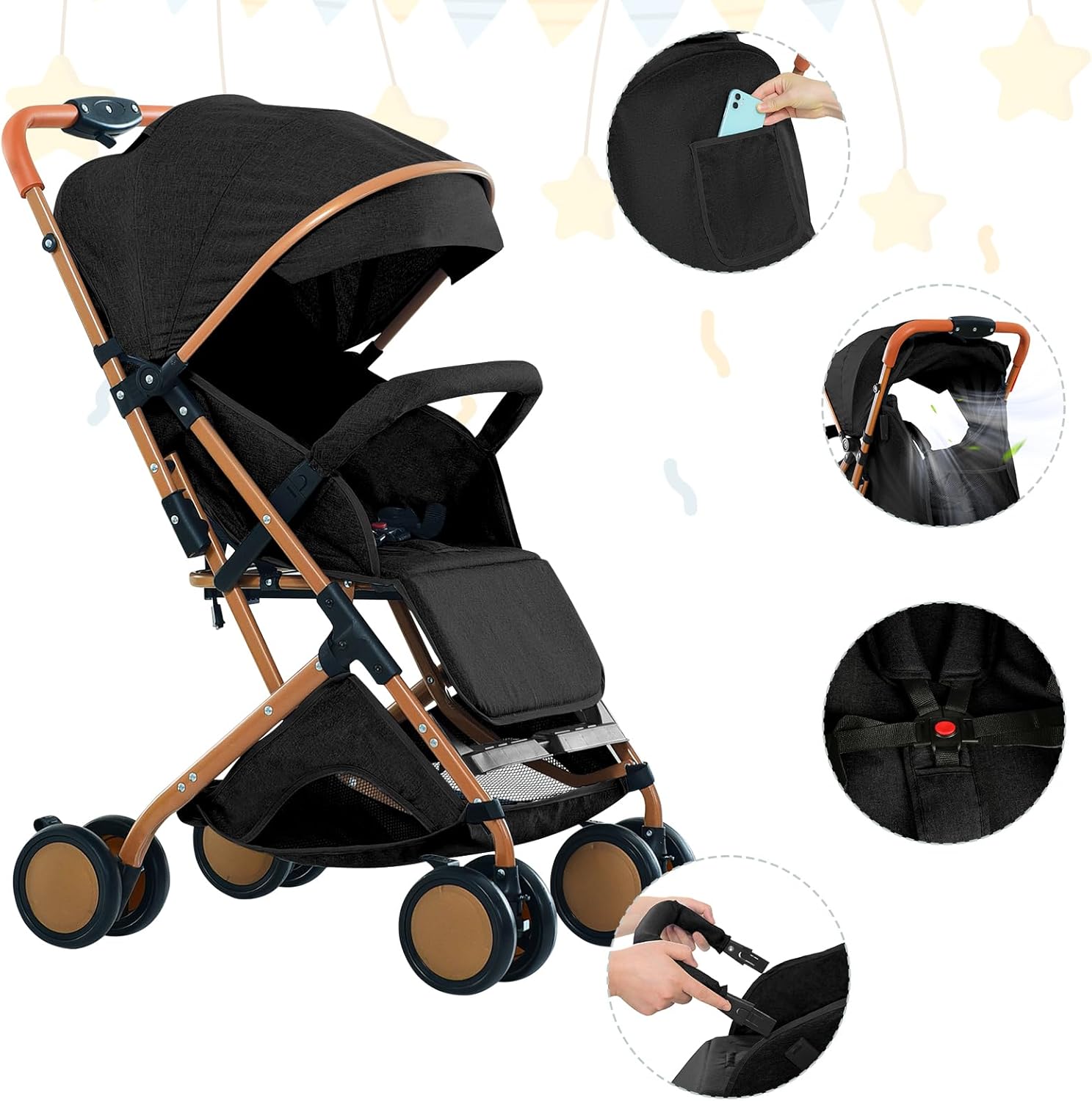 Poussette Compacte HUOLE – Léger & Pratique, de 0 à 4 Ans, Dossier Inclinable, Pliage Automatique – Image 7