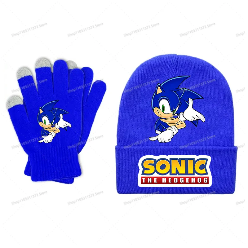 Ensemble Bonnet et Gants Sonic Bleu A4 – Hiver au chaud pour les vrais fans