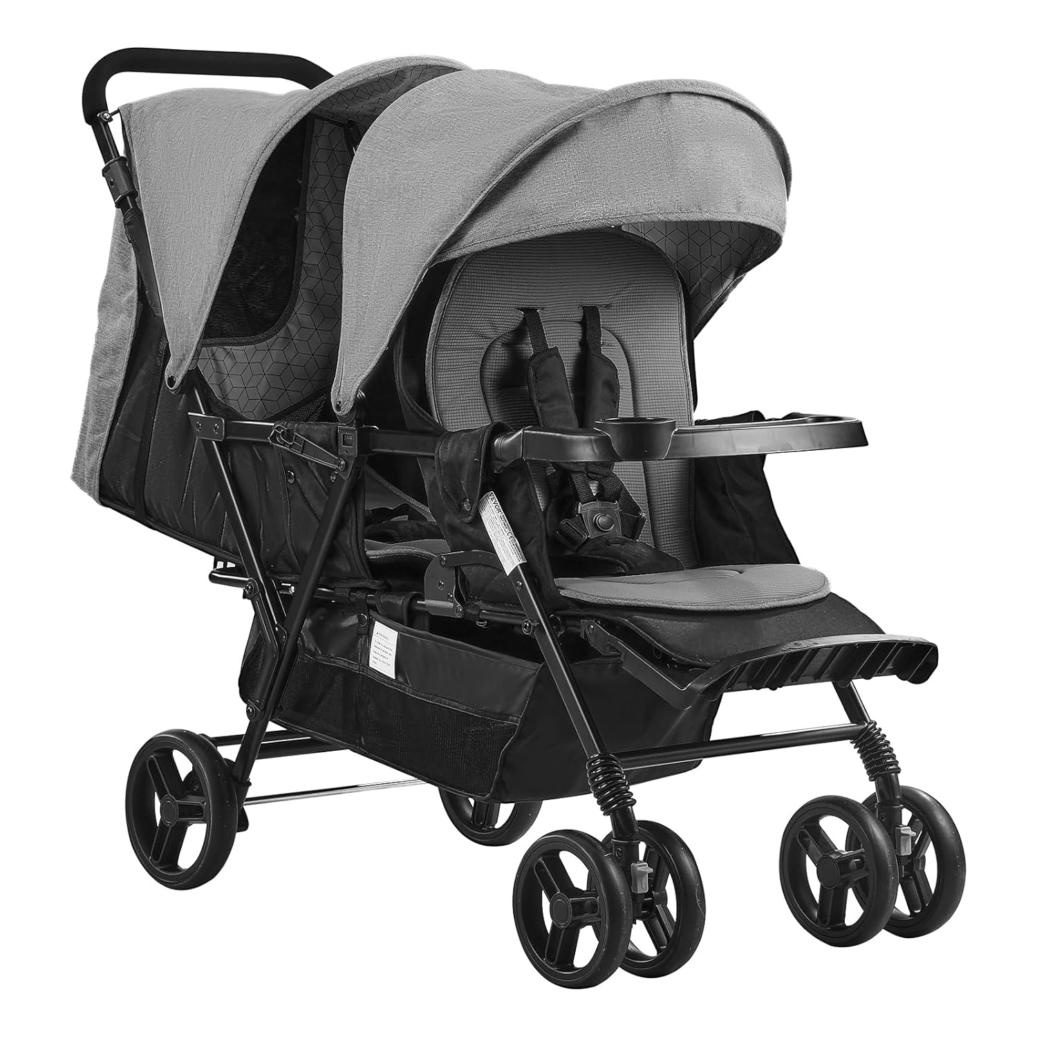 Poussette Double VEVOR Tandem Légère – Gris Foncé, Pliable avec Harnais de Sécurité et Panier de Rangement
