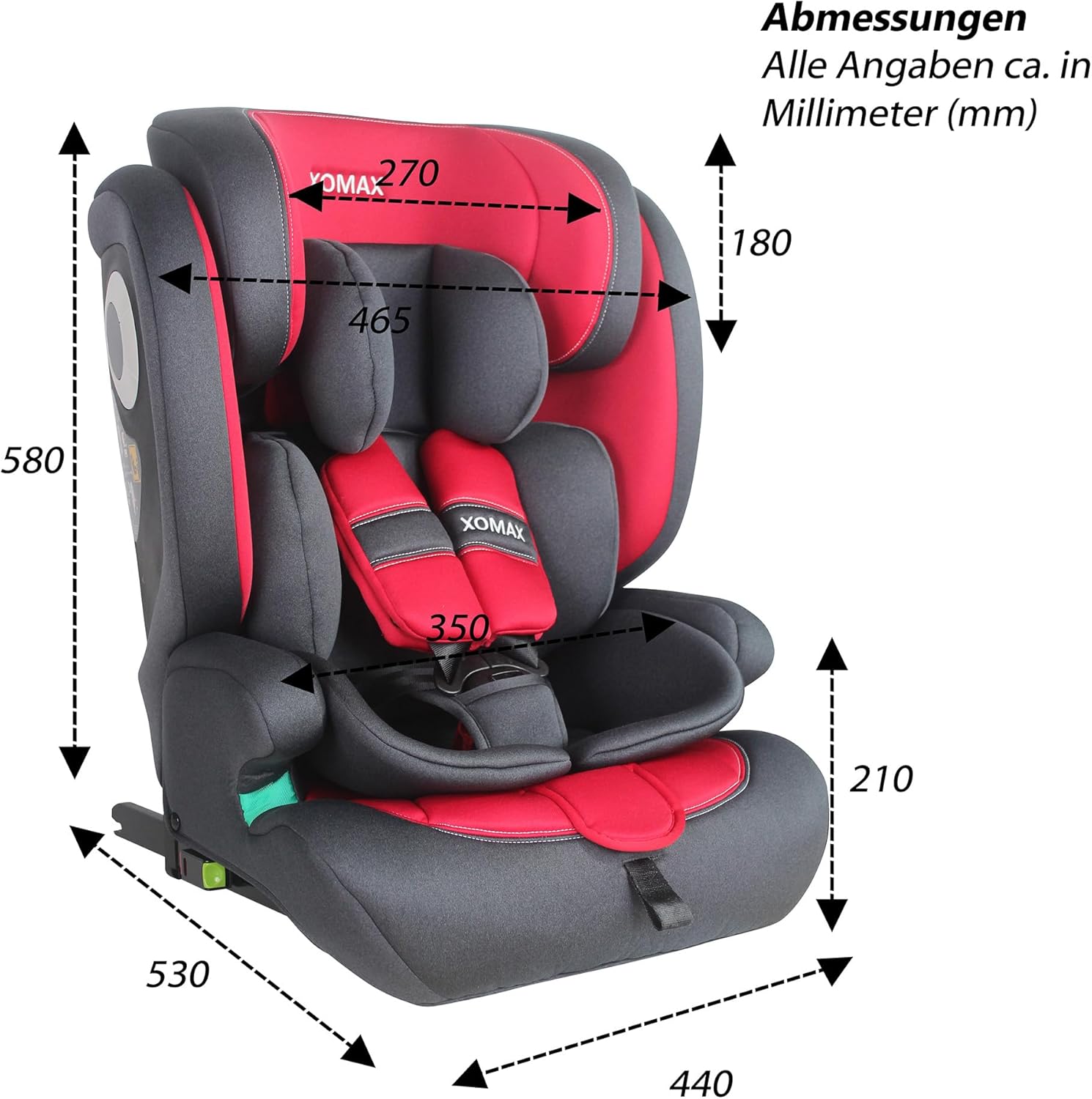 XOMAX LM238 Siège Auto Groupe 1/2/3 – 9 à 36 kg, Evolutif, ISOFIX, Anthracite/Rouge – Image 7