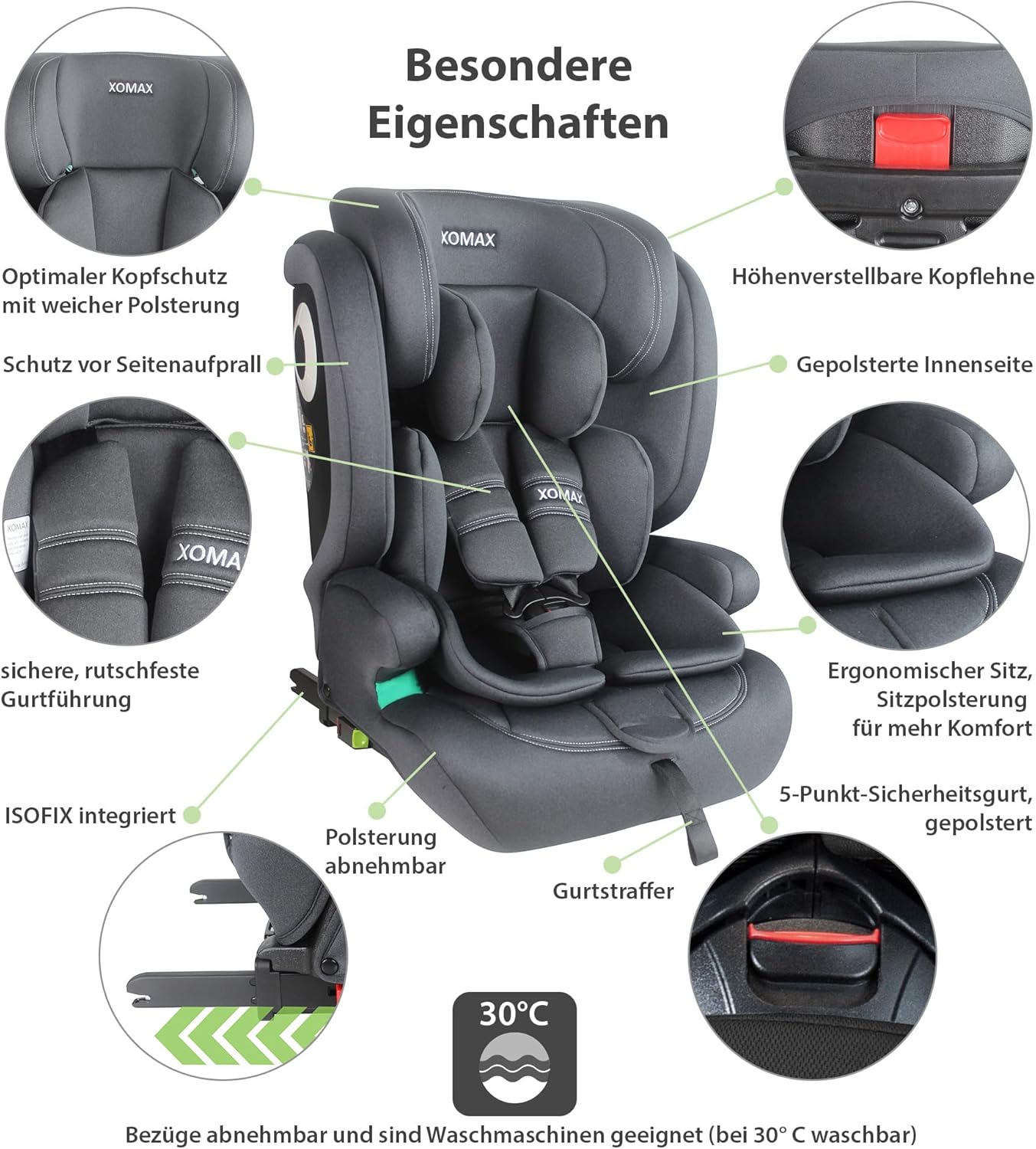 XOMAX LM238 Siège Auto Groupe 1/2/3 – Évolutif 9 à 36 kg – Anthracite – Image 9