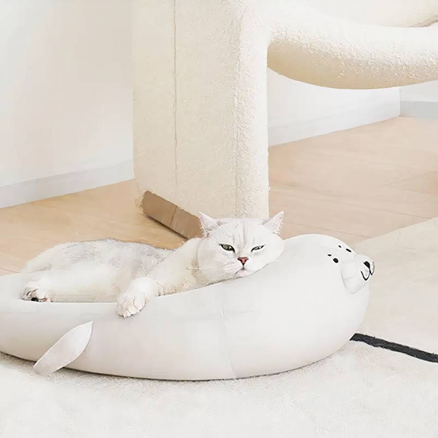 Coussin en peluche en forme de phoque pour chat – Image 2