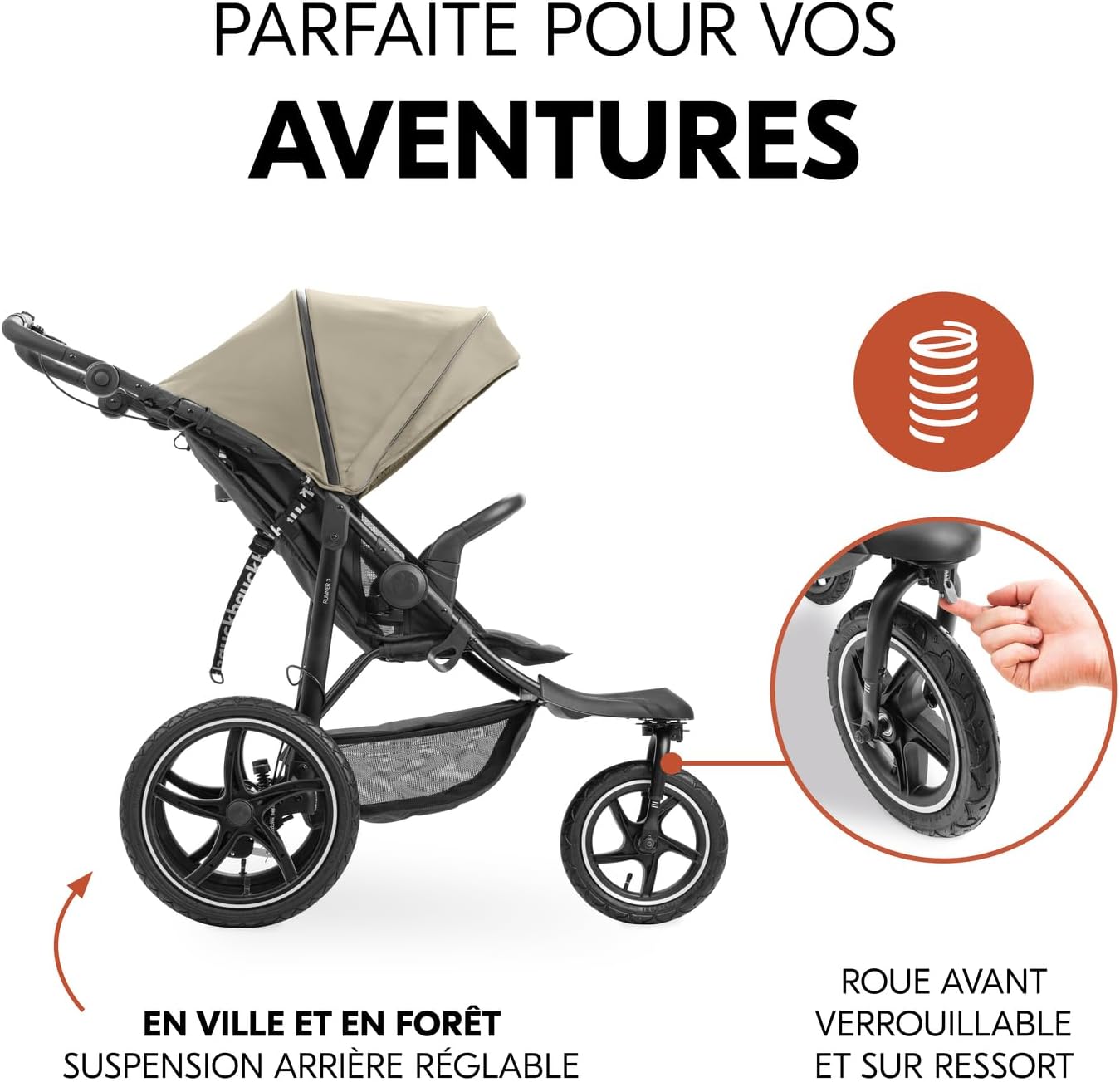 Hauck Runner 3 – Poussette Tout Terrain Ultra Légère avec Frein à Main et Canopy UPF 50+ (Olive) – Image 2