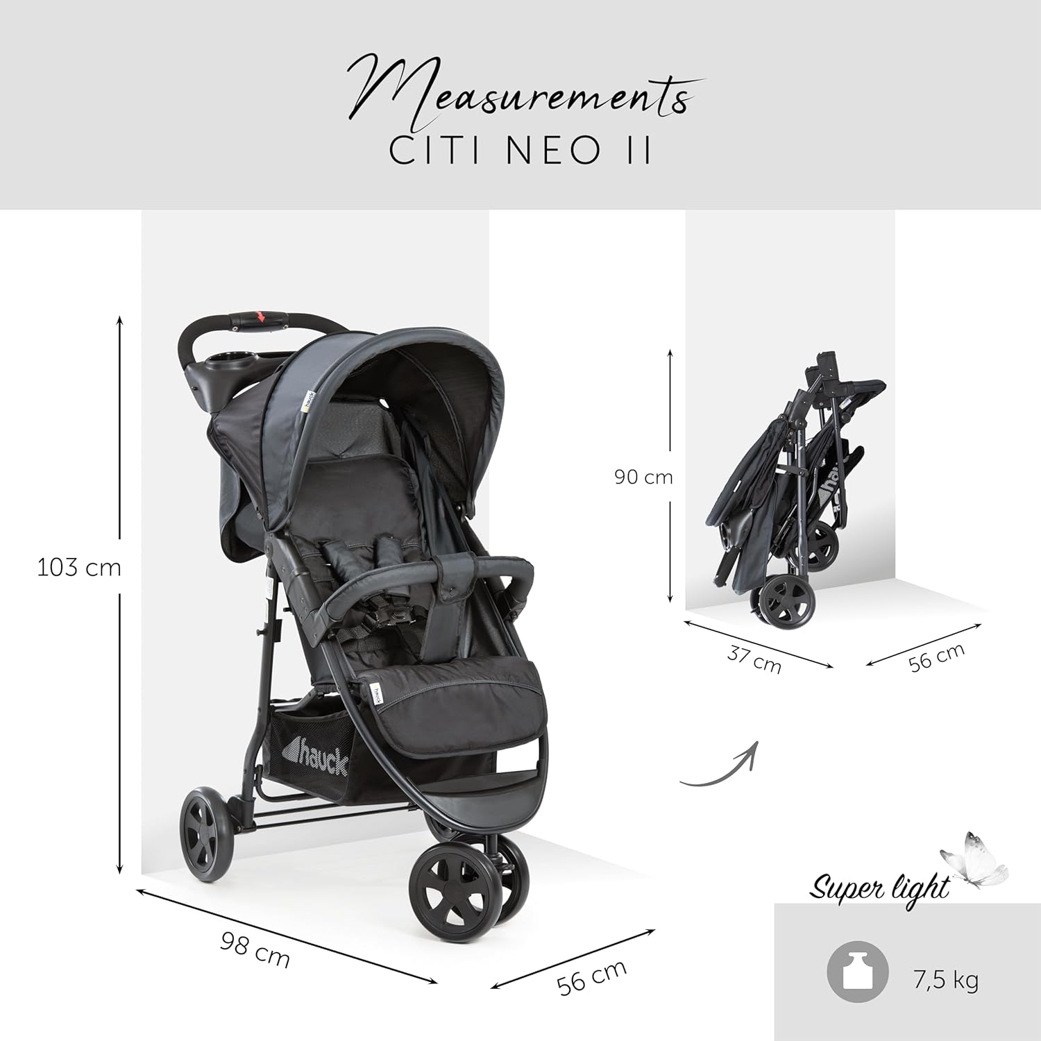 Poussette Hauck Citi Neo 2 Compacte 3 Roues – Légère avec Volant Enfant et Accessoires – Image 4