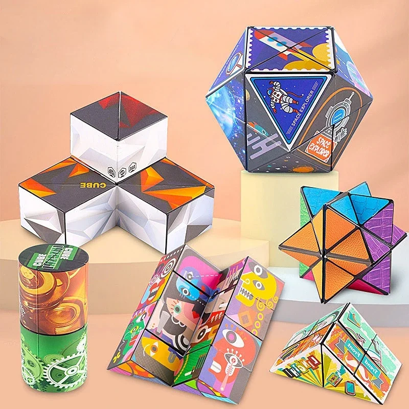 Nouveau Cube Magique Infini Enfants Puzzle Anti-Stress Jouet Sensitif pour Enfants Décompression, Cube Pliable Varié – Image 5