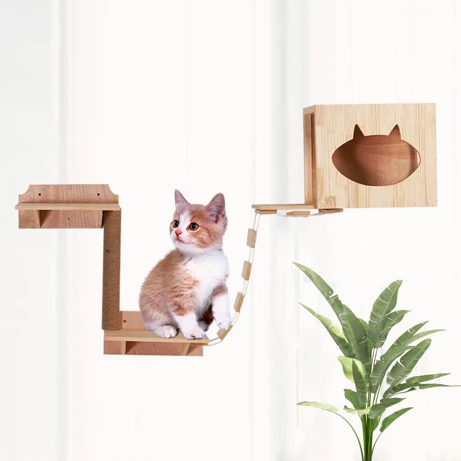 Pont en bois avec corde pour chat – Image 3