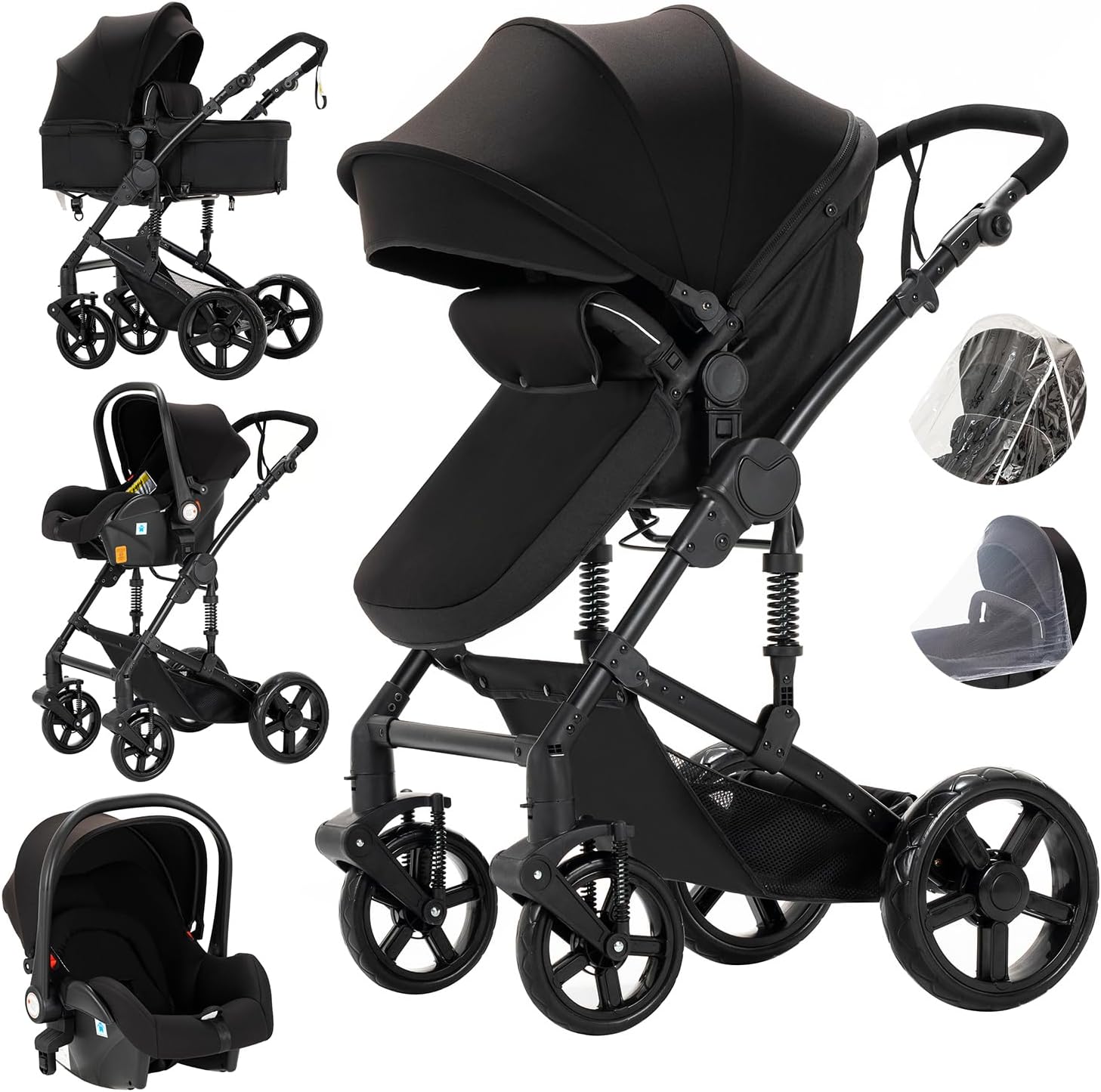 Poussette 3 en 1 Dziranam – Réversible & Pliable, Noir – Image 2