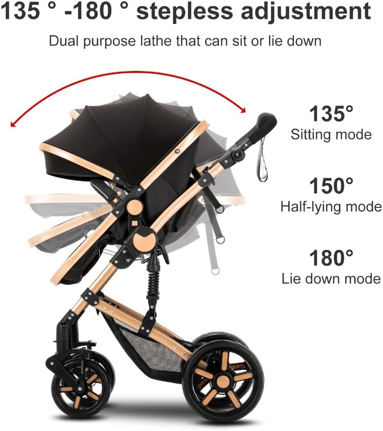 Poussette 3 en 1 Dziranam – Réversible & Pliable, Noir – Image 6