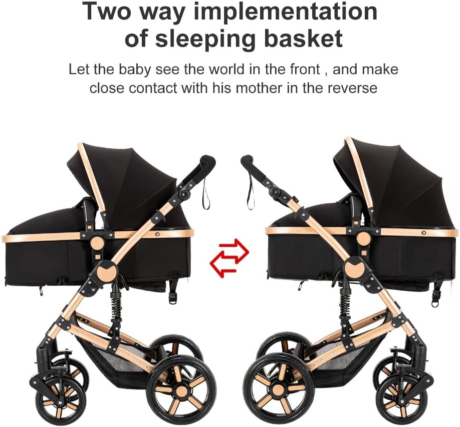 Poussette 3 en 1 Dziranam – Réversible & Pliable, Noir – Image 8
