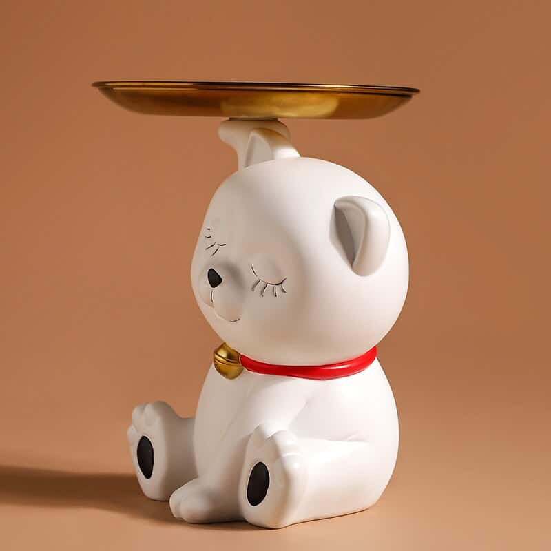 Statue chat blanc avec plateau – Image 4