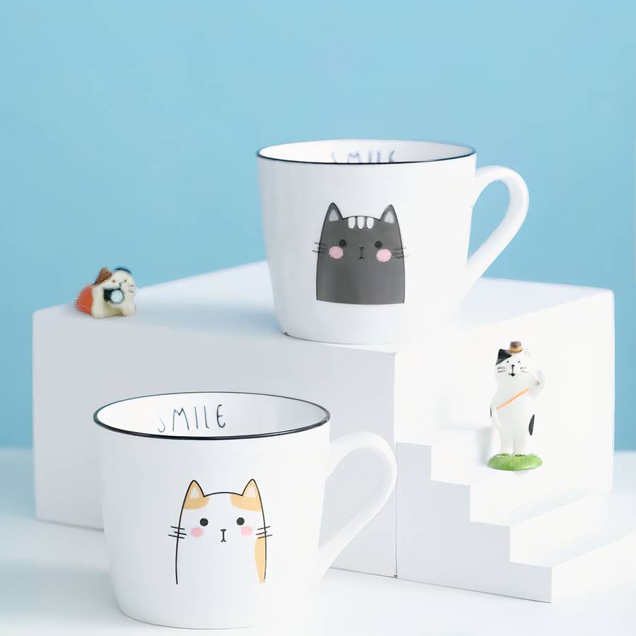 Tasse avec petit chat en céramique avec poignée – Image 4